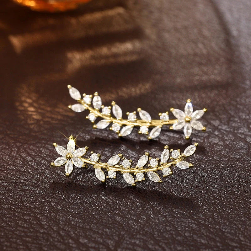 Exquisite diamond flower earrings for women in white gold, gold, and rose gold finishes