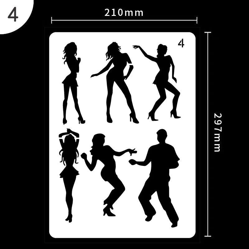 White plastic drawing stencil set with geometric cut-out patterns including hearts and stars