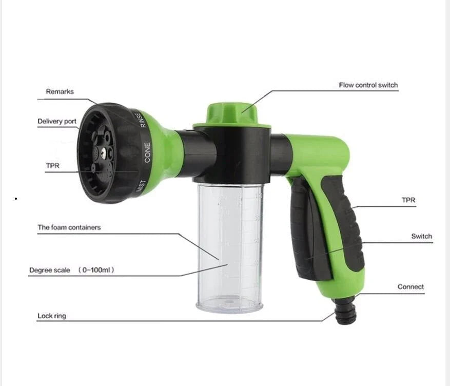 Premium high-pressure water gun with 8-in-1 adjustable nozzle for versatile household and automotive cleaning