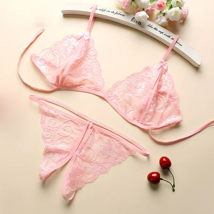 Three-point lingerie set in modal mesh fabric with adjustable straps and seamless edges