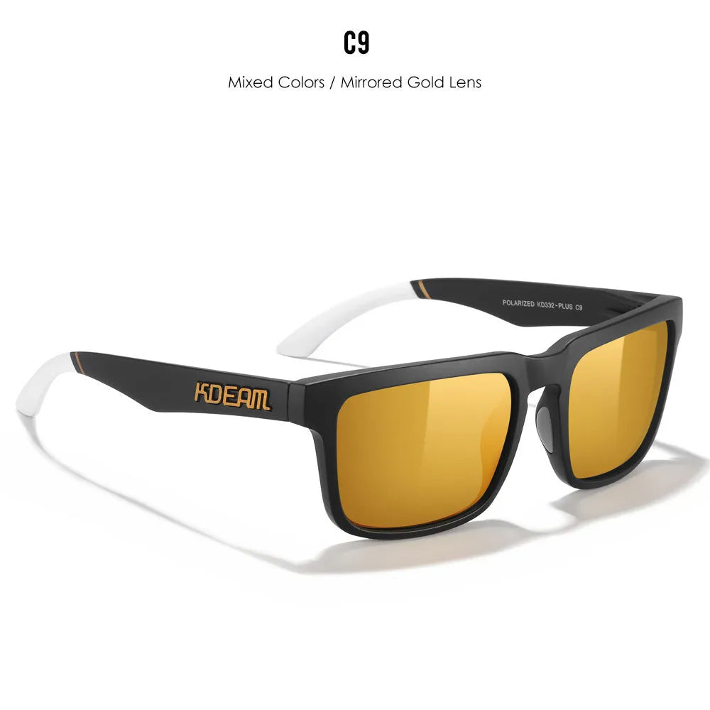 Square polarised sunglasses with TAC lenses and PC frames in multiple colour options.