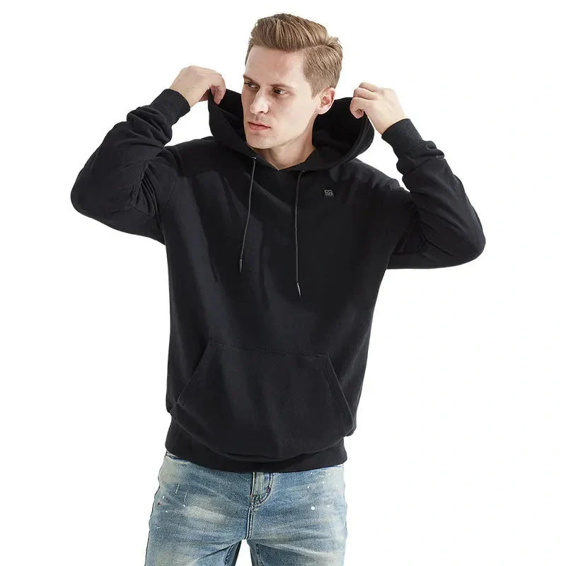 2024 Outdoor Electric USB Heating Jacket in black and grey with adjustable heat settings