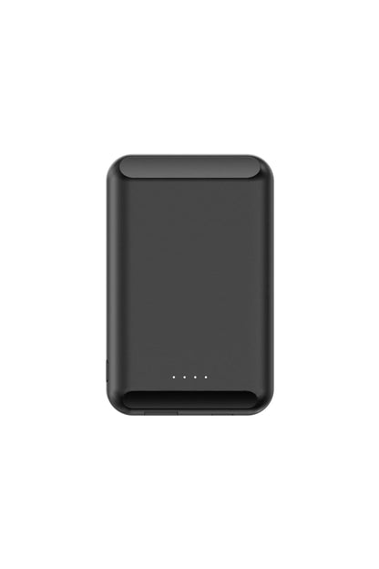 Magnetic wireless power bank in five colour options showing compact 85mm design with 5000mAh capacity