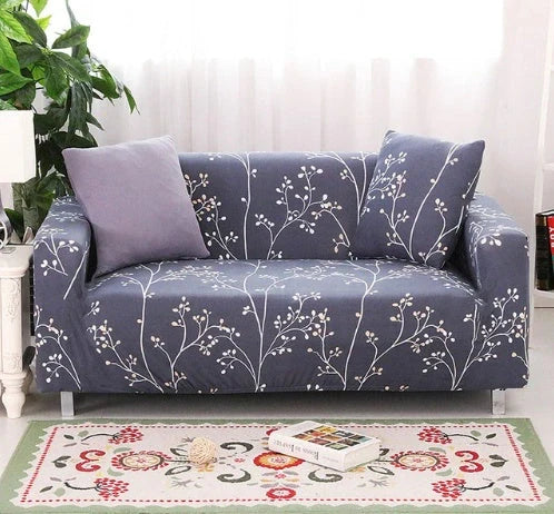 Elastic sofa cover in navy blue with high-density fabric for stain protection