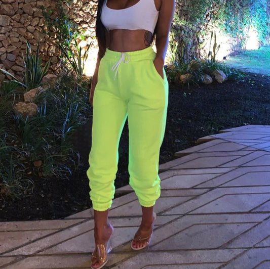 Women's high waist straight yoga pants in green, 100% polyester, size M with 90cm length for active wear