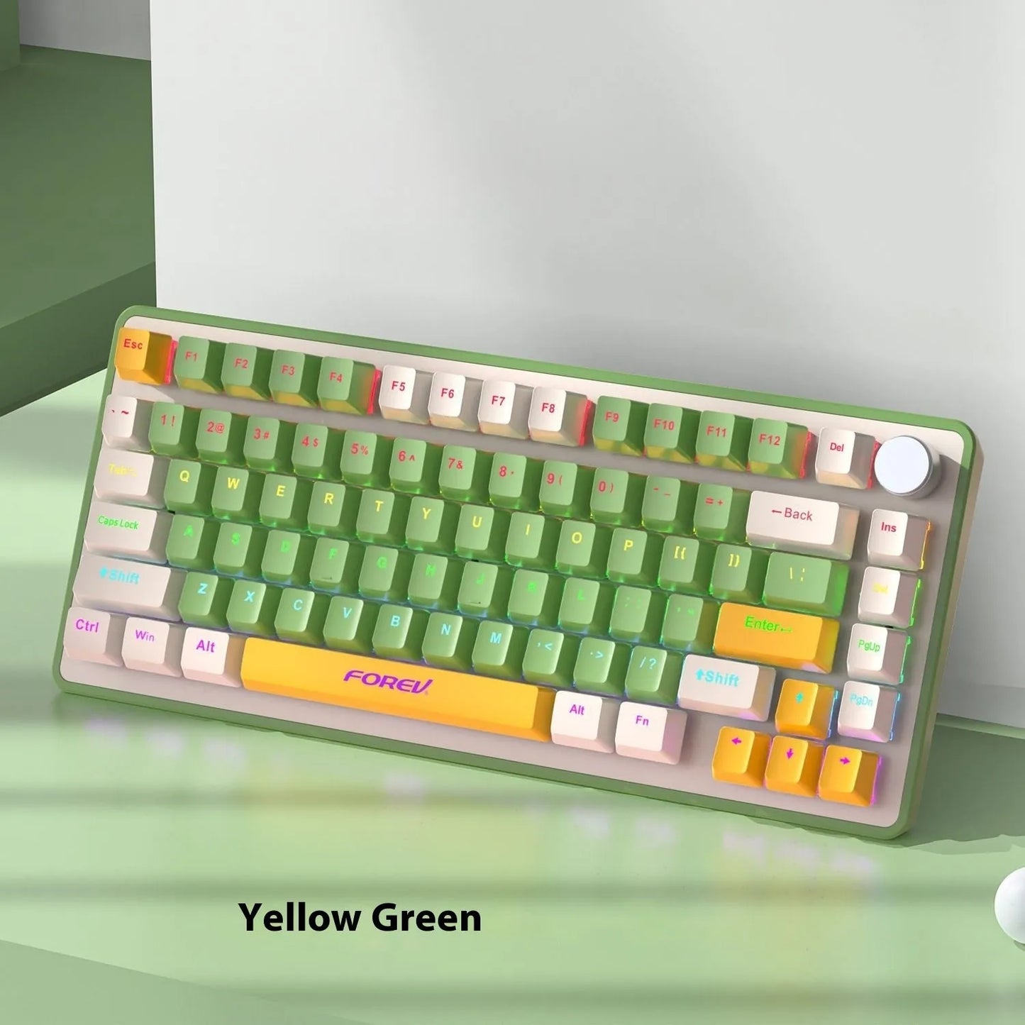 Mechanical keyboard and wireless mouse set in a chosen colour like beige gray or sky blue on a desk.