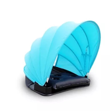 Foldable beach umbrella with Lycra and mesh sun protection in purple and blue options