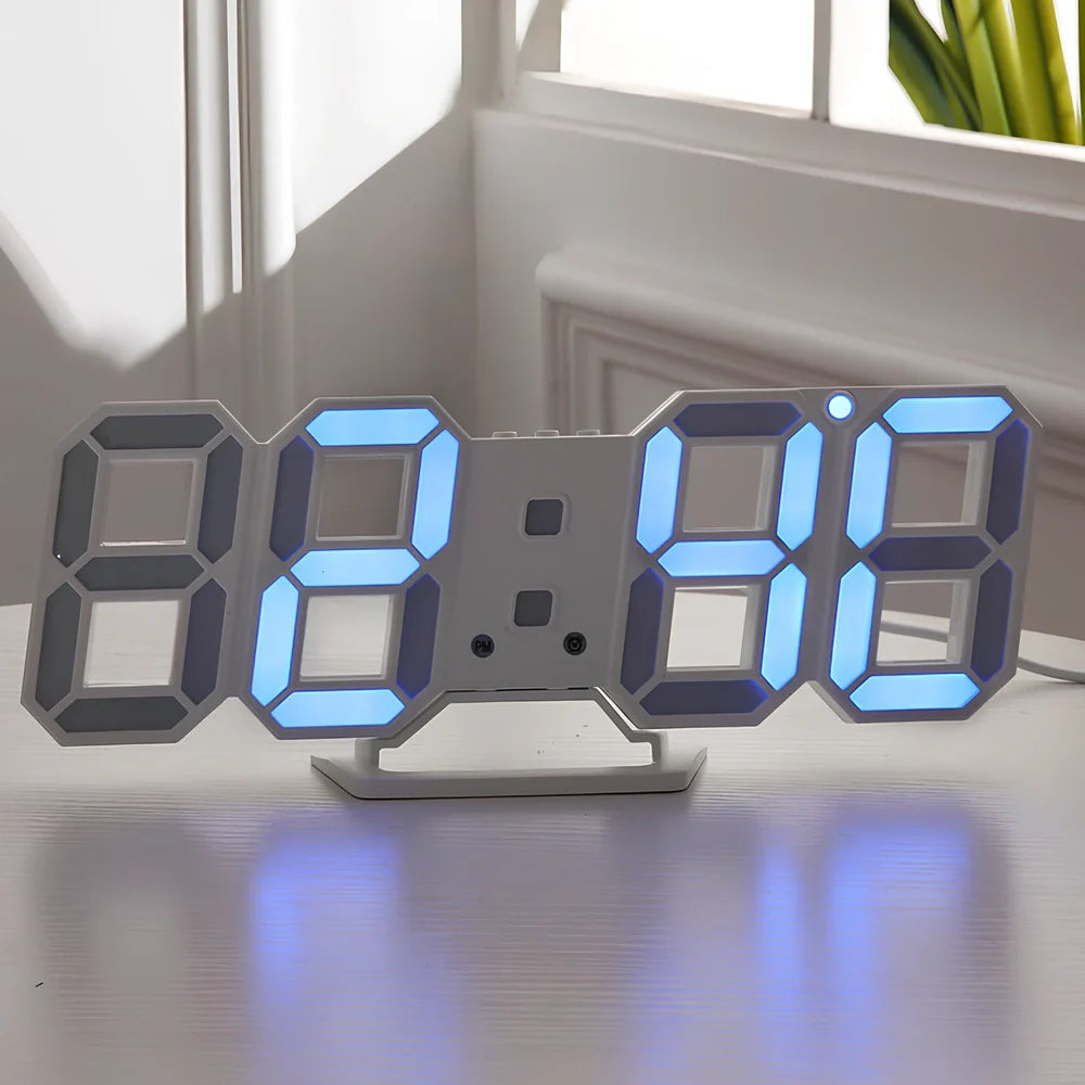 3D LED wall digital clock showing time, date and temperature with multiple colour options