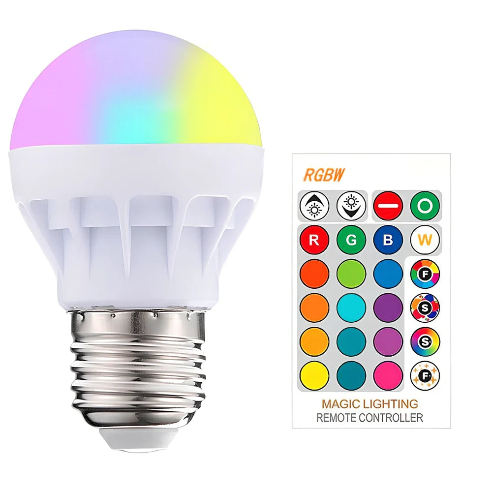 3W RGB LED bulb with remote, plastic aluminium body, PC shade, 210 lumens full colour output