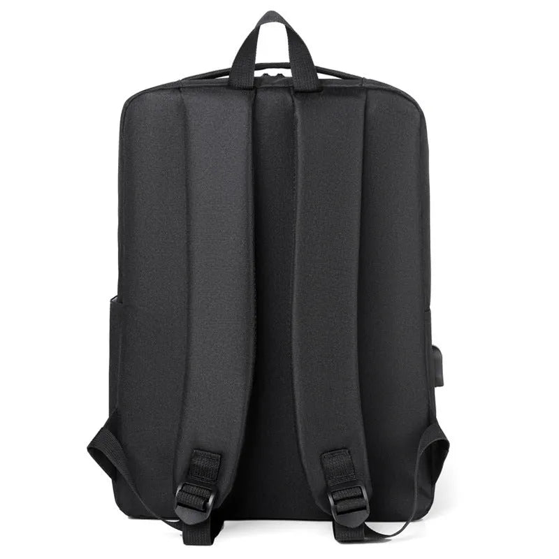 Multifunctional computer business commute backpack in 20-35L capacity made from waterproof Oxford cloth with curved belt bearing system, solid colour design suitable for male business travel in black, grey, red, or blue options