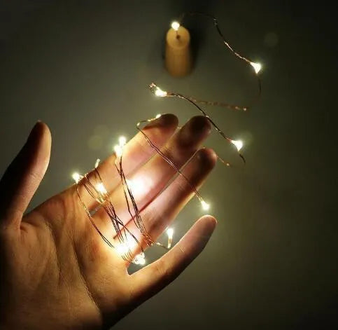 2 metre copper wire LED string lights with 20 warm white bulbs and wine bottle stopper for decorative lighting