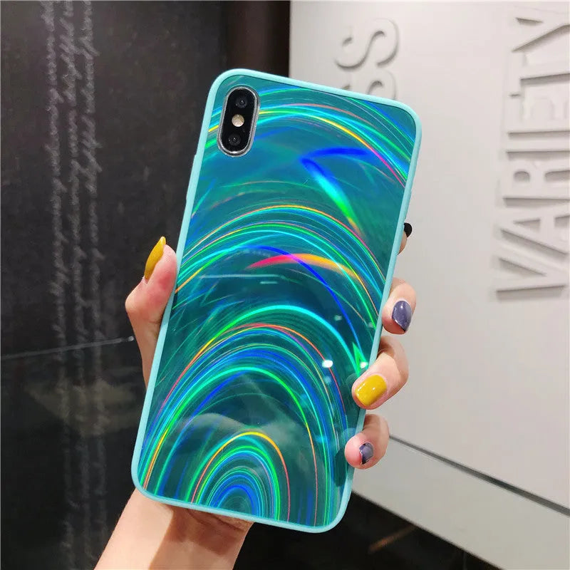 Rainbow mirror glitter phone case with slim-fit TPU PC acrylic back cover and precise cutouts