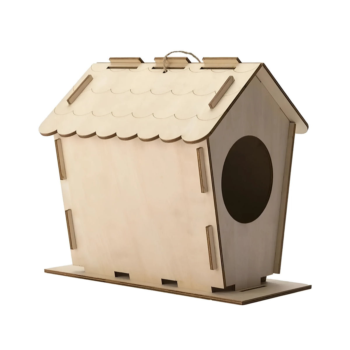 Unfinished wooden bird house with lace roof, poplar splint, 19 x 12.5 x 18.5cm, yellow colour option