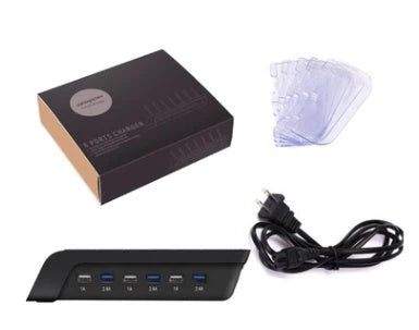 Premium 6-Port USB Charging Station for Mobile Devices - Sleek and Compact Charging Hub with Smart Charging Reminders