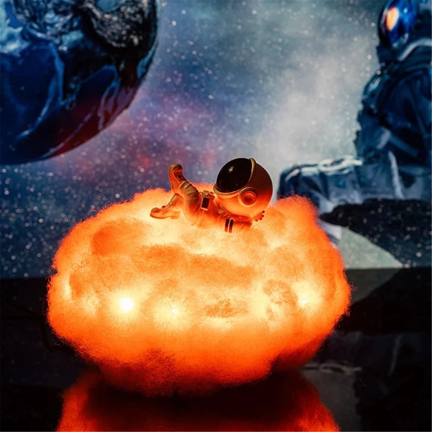 Enchanting cloud-inspired astronaut lamp with a rainbow-like glow, creating a mesmerising and whimsical atmosphere.