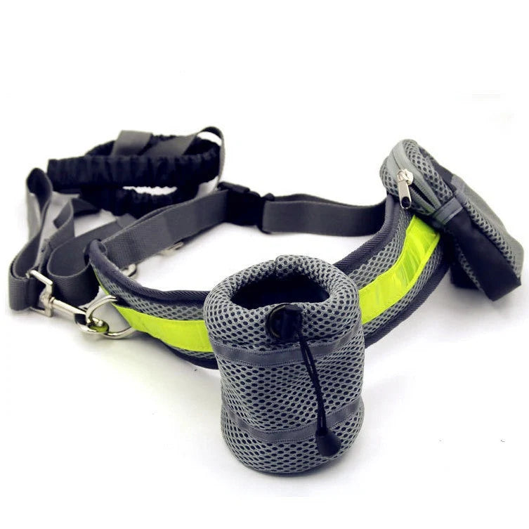 Adjustable hands-free dog leash with waist bag for comfortable walks