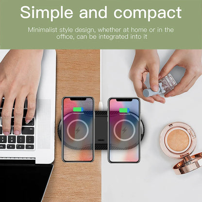 Dual wireless charger for mobile phones with intelligent temperature control