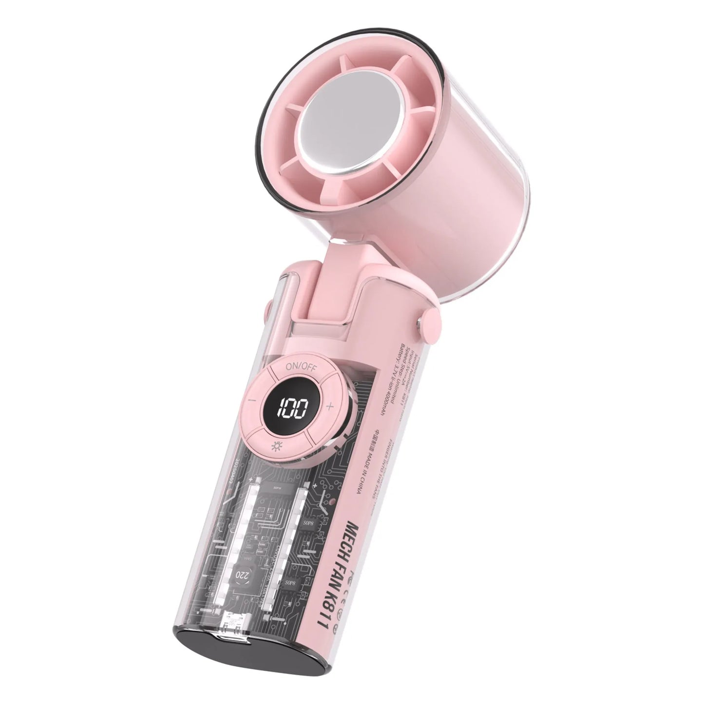 Personality Ice Compress Small Handheld Fan in black, pink, purple or white with ice pack slot and flashlight