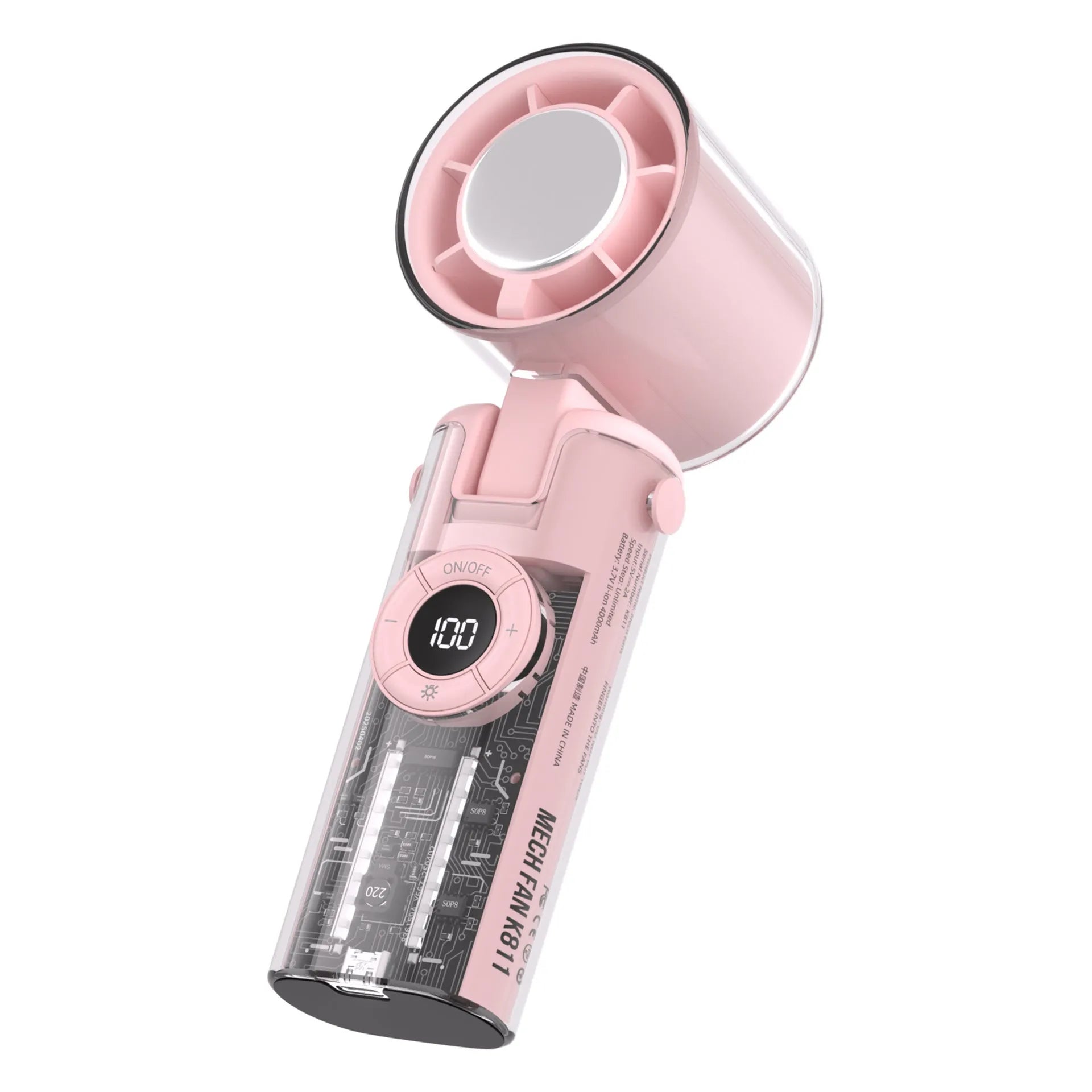 Personality Ice Compress Small Handheld Fan in black, pink, purple or white with ice pack slot and flashlight