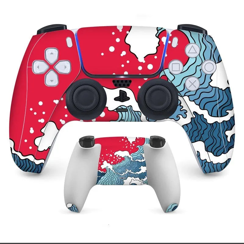PS5 DualSense controller with a non-adhesive, micro-frosted protective skin applied on front and back