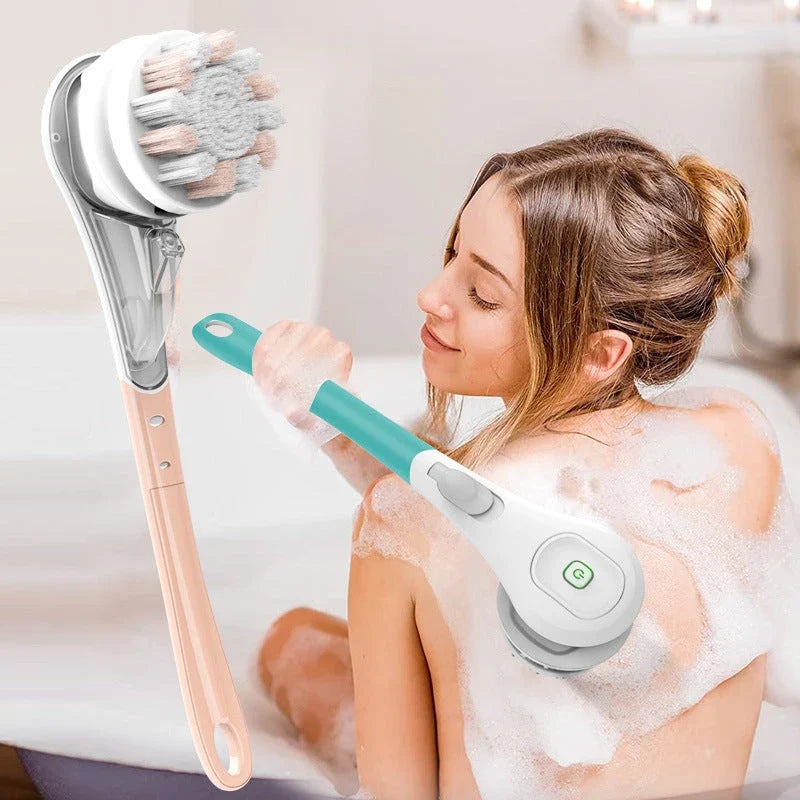 6-in-1 Electric Bath Brush with Silicone Heads, 3 Cleaning Modes, and Long Handle for Full-Body Cleansing and Massage