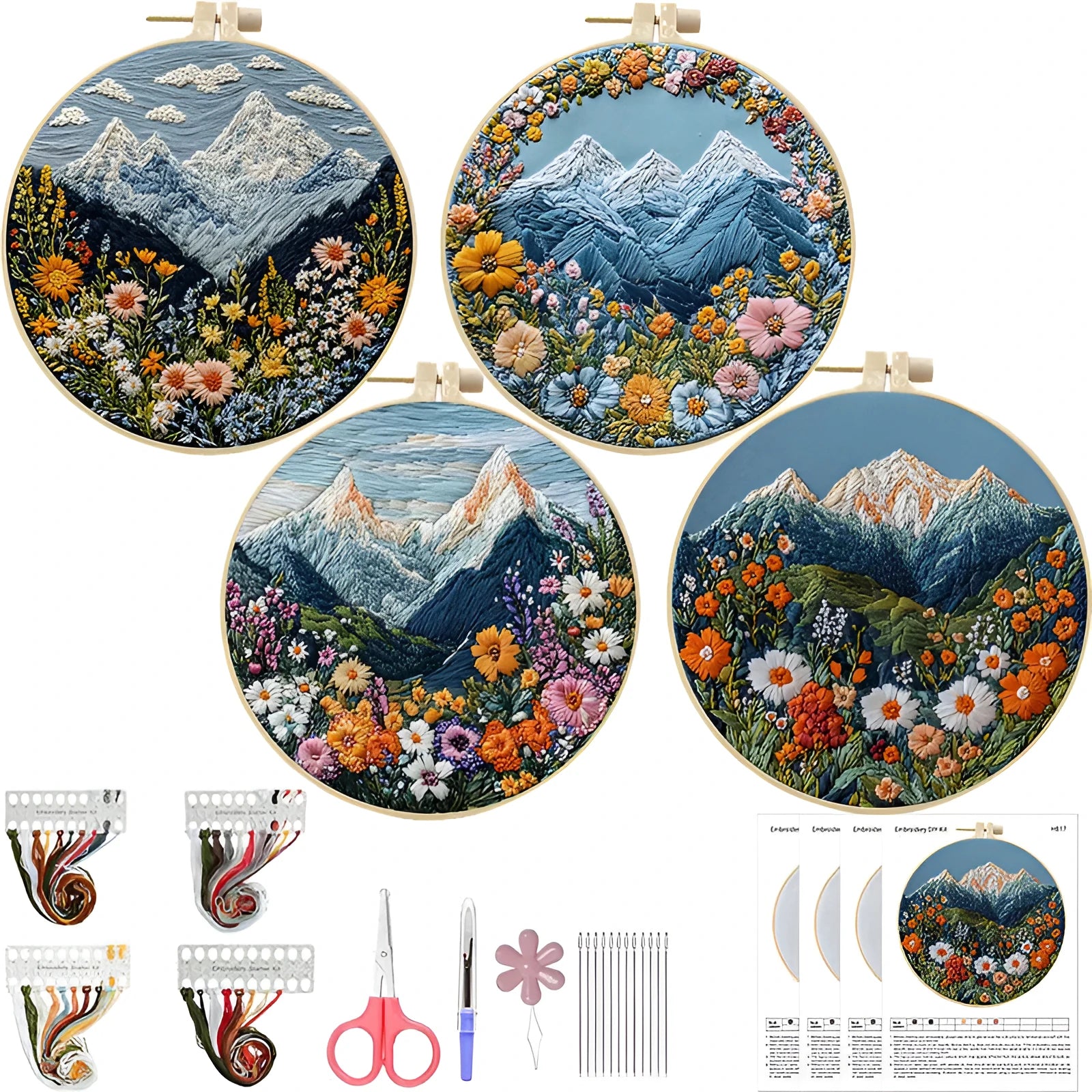 DIY embroidery material kit with cartoon and anime patterns for handmade cloth art creation