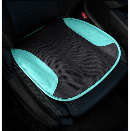 USB ventilated car seat cushion in black suede with visible fan vents, placed on a car seat.