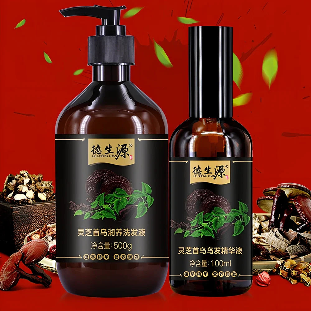 Polygonum multiflorum herbal shampoo bottle with seven botanical extracts for hair moisture and shine