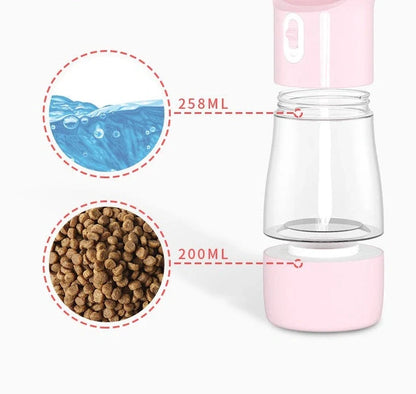 Traveling Out Portable Dog Water and Food Dispenser in pink, green, blue, and gray