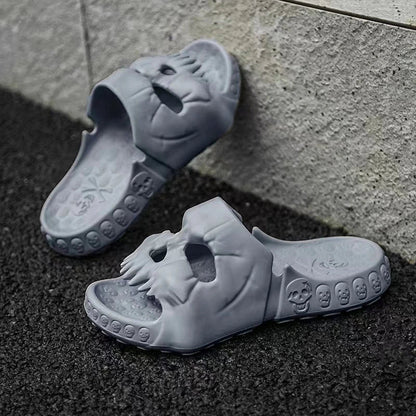Stylish skull-themed slippers with a variety of color options for comfortable, versatile wear