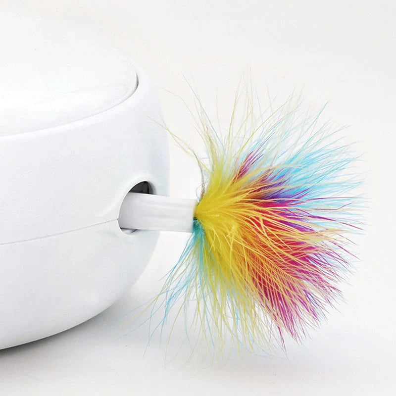 Electric cat toy with automatic donut turntable and feather accessories