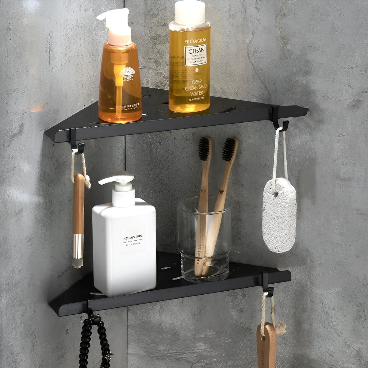 Black space aluminium triangle wall shelf, 30x22x1.6cm, single or double layer bathroom storage