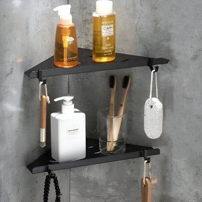 Black space aluminium triangle wall shelf, 30x22x1.6cm, single or double layer bathroom storage