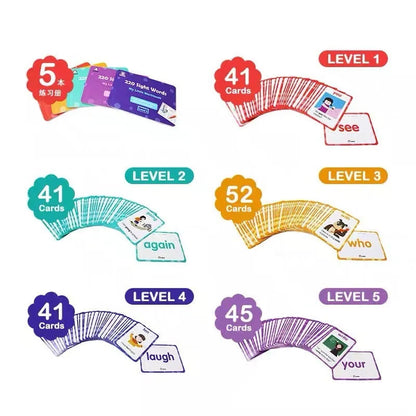 220 high frequency word card gift box set with interactive workbooks for early childhood education