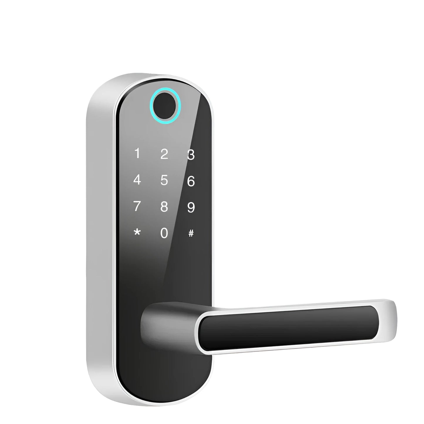 Smart Bluetooth fingerprint lock in black or silver finish for wooden doors and office doors