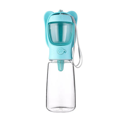 2 in 1 dog water bottle with food container in green, pink or white, 350ml or 550ml, leak proof portable pet dispenser