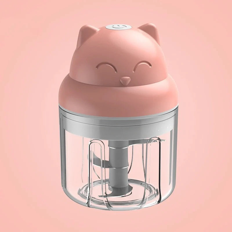 Compact USB rechargeable electric garlic masher in green, pink, and yellow