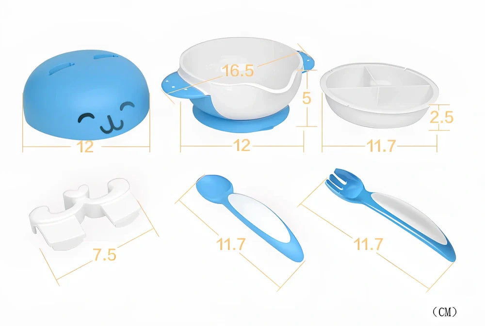 Blue and red six-piece baby tableware set in antibacterial polymer, bowl 12cm, suitable 3 months+