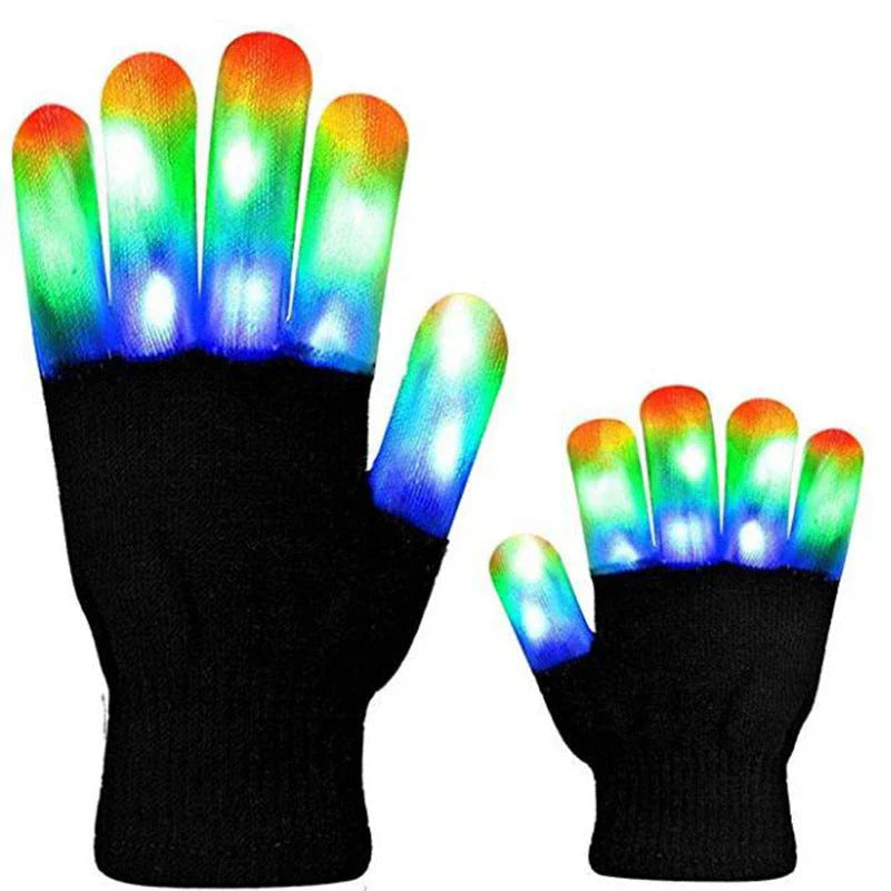 Vibrant Glow-in-the-Dark Party Gloves with Customizable Rainbow LED Lights for Dancing, Performing, and Everyday Wear