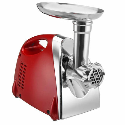 Red electric meat grinder with 800W motor processing 800g per minute with food grade materials