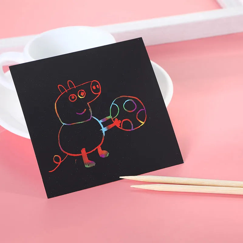 Colourful trumpet scratch art painting kit with 100 rainbow patterned sheets in gift box