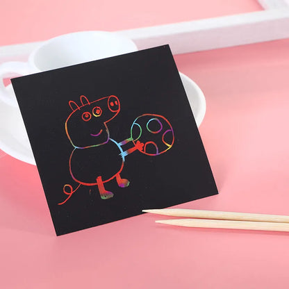 Colourful trumpet scratch art painting kit with 100 rainbow patterned sheets in gift box