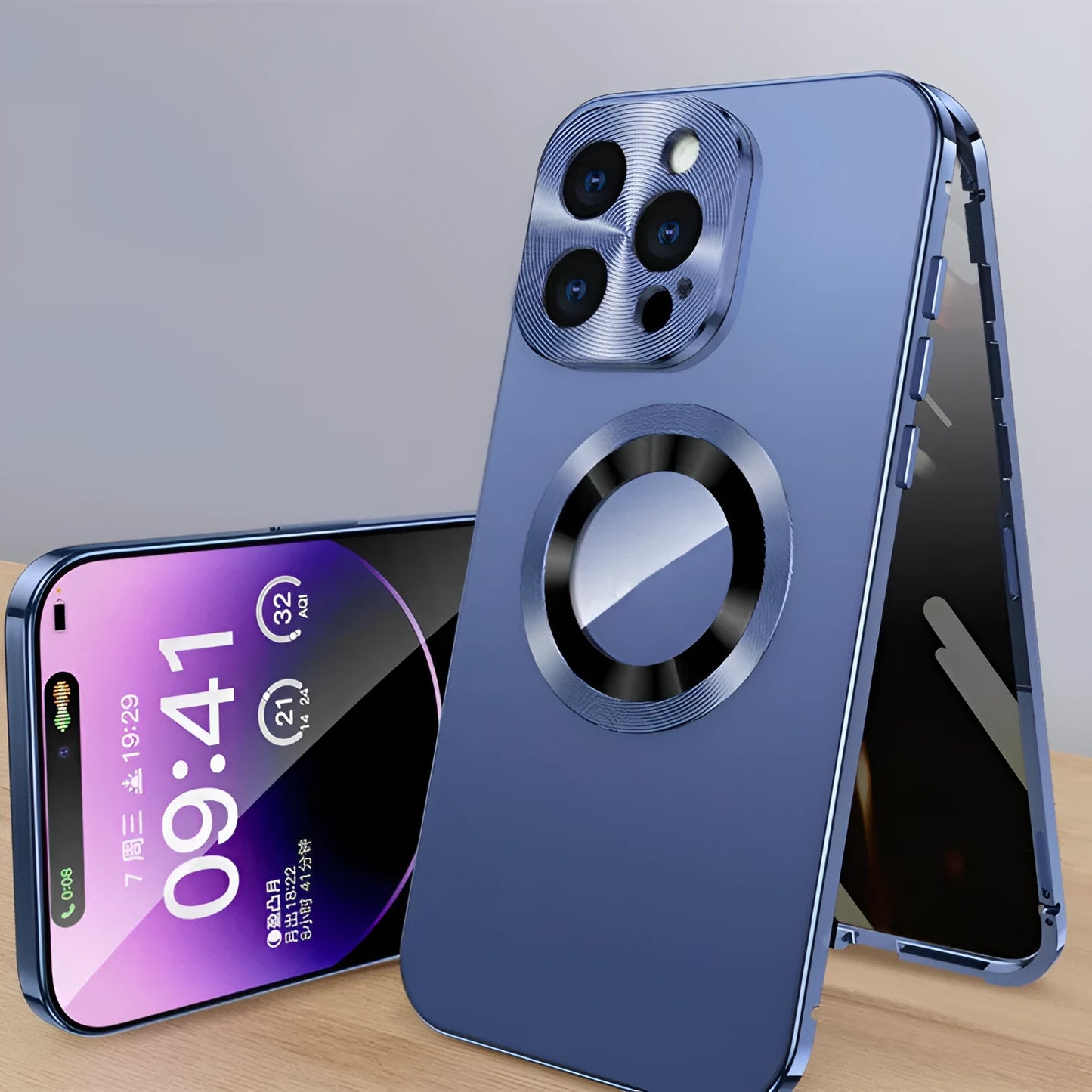 Magnetic iPhone case with metal clip in black, blue, gold, purple or silver colours