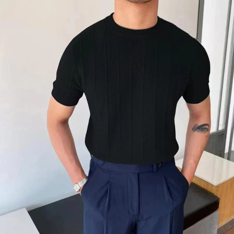 Men's lightweight knitted short sleeve t-shirt in various colors for summer wear