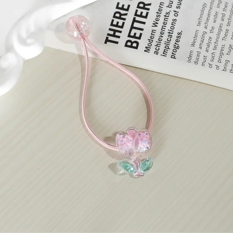 Tulip decorated gradient colour rubber band hair band in nylon fabric