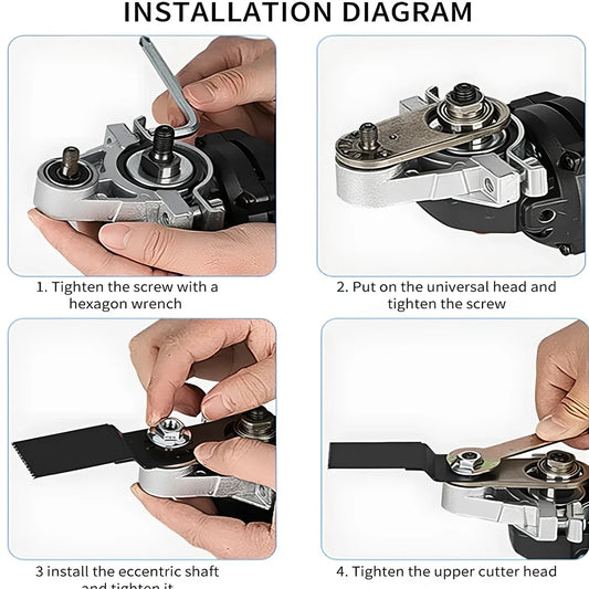 Metal angle grinder adapter kit with conversion head, wrench, sandpaper, grinding disc, and high carbon steel saw blades for multi-tool use