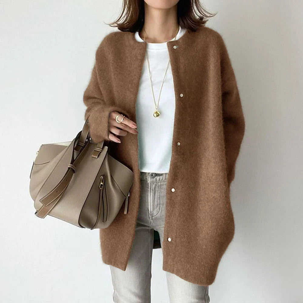 A stylish and cozy knit cardigan jacket in a variety of colors, perfect for autumn and winter wear