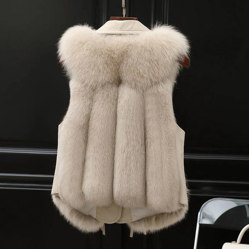 Elegant women's artificial fur vest in milk tea and camel colours for autumn and winter
