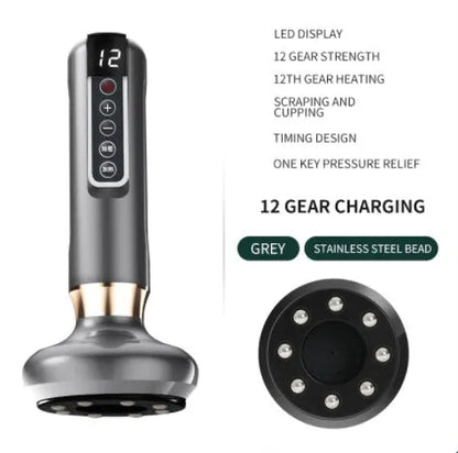 Green electric vacuum cupping massager with adjustable suction and infrared heating functions