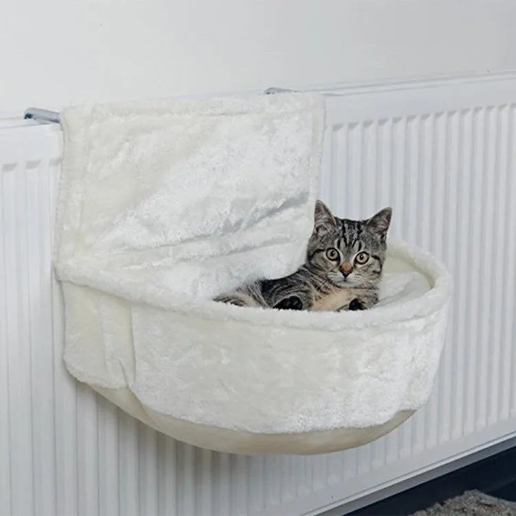 Grey iron fleece cloth cat hammock with metal frame for cage mounting